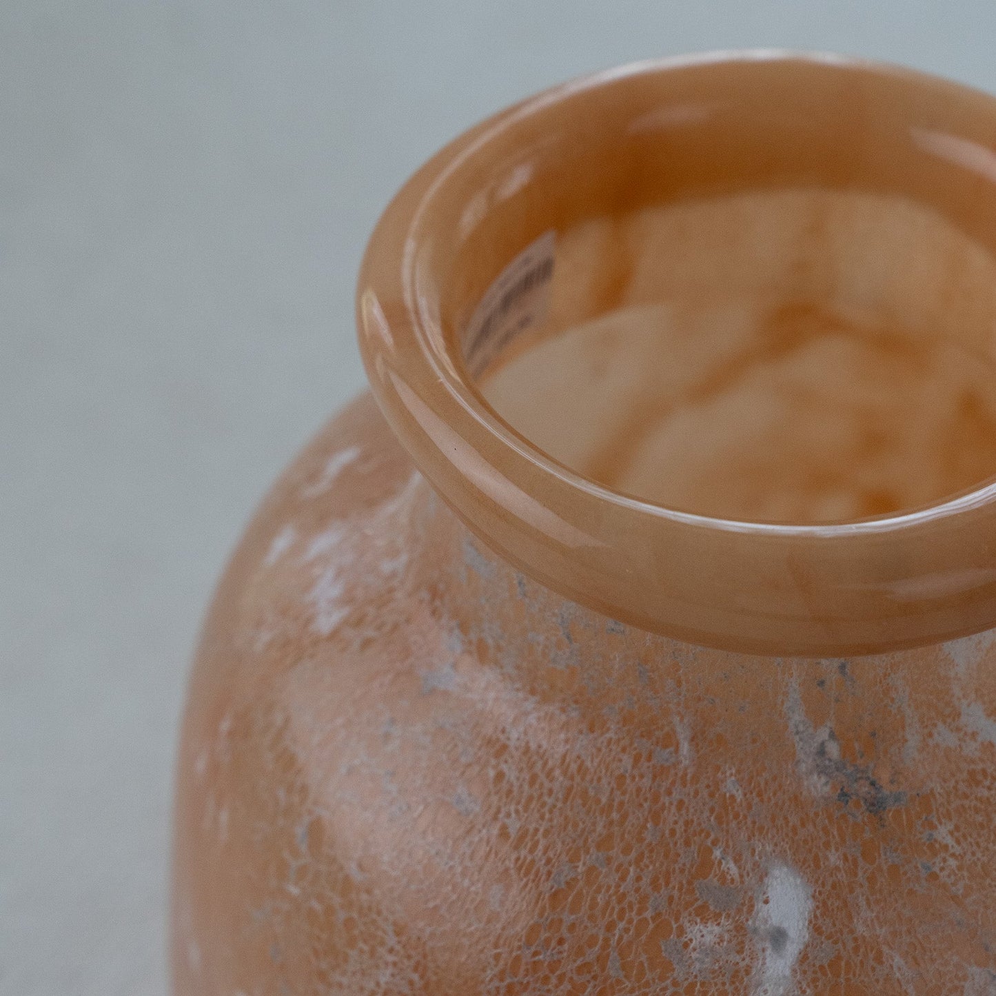 Peach and Cream Round Decorative Glass Vase Open Top - 23RXAU118