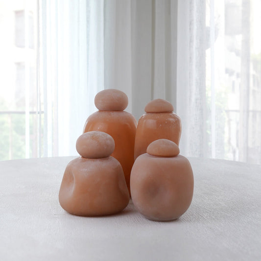 Peach Decorative Glass Vase With Lid