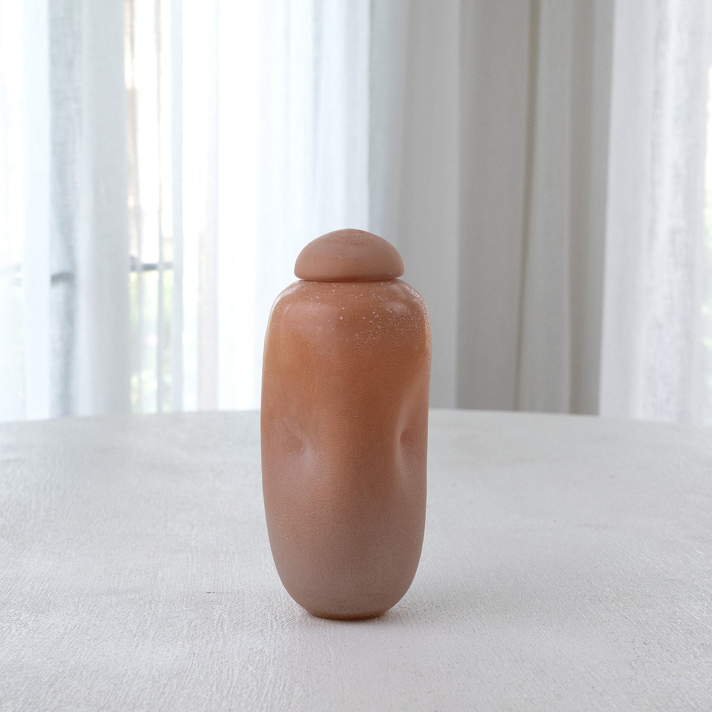 Peach Decorative Glass Vase With Lid