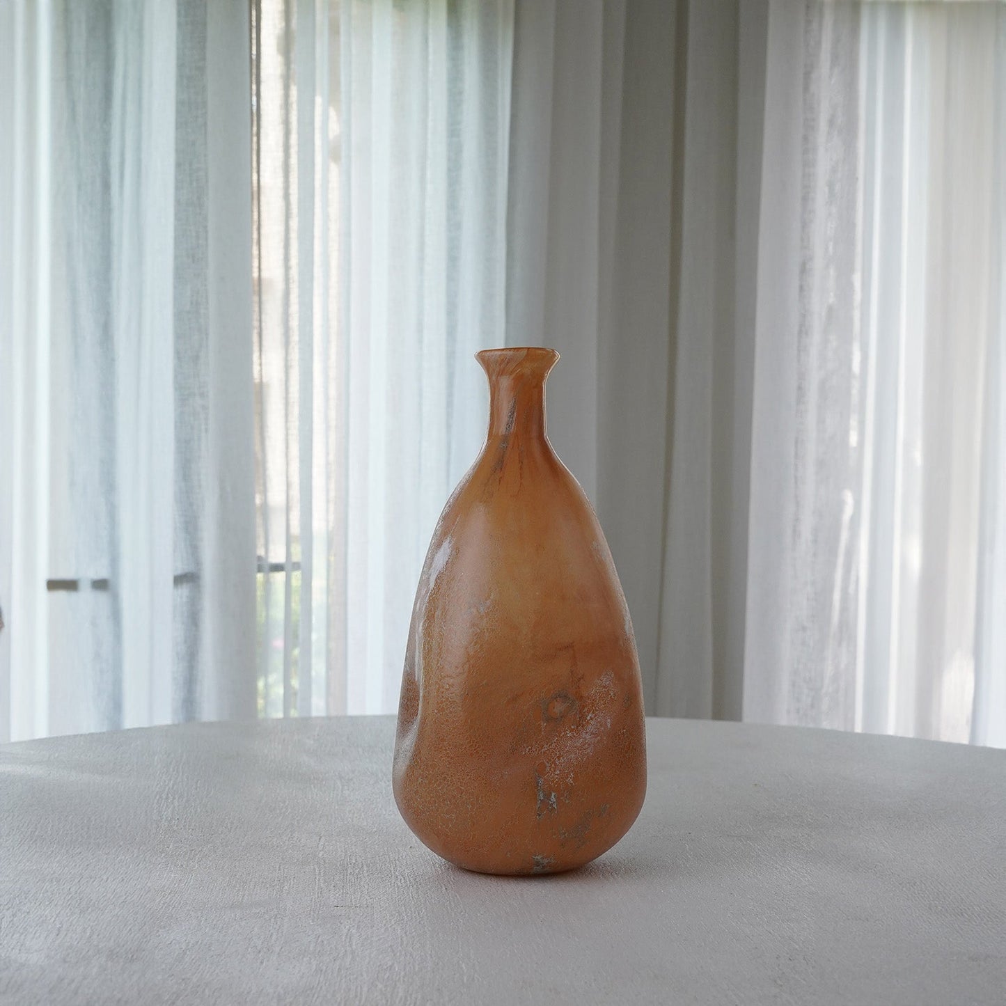 Peach and Cream Decorative Glass Vase Open Top