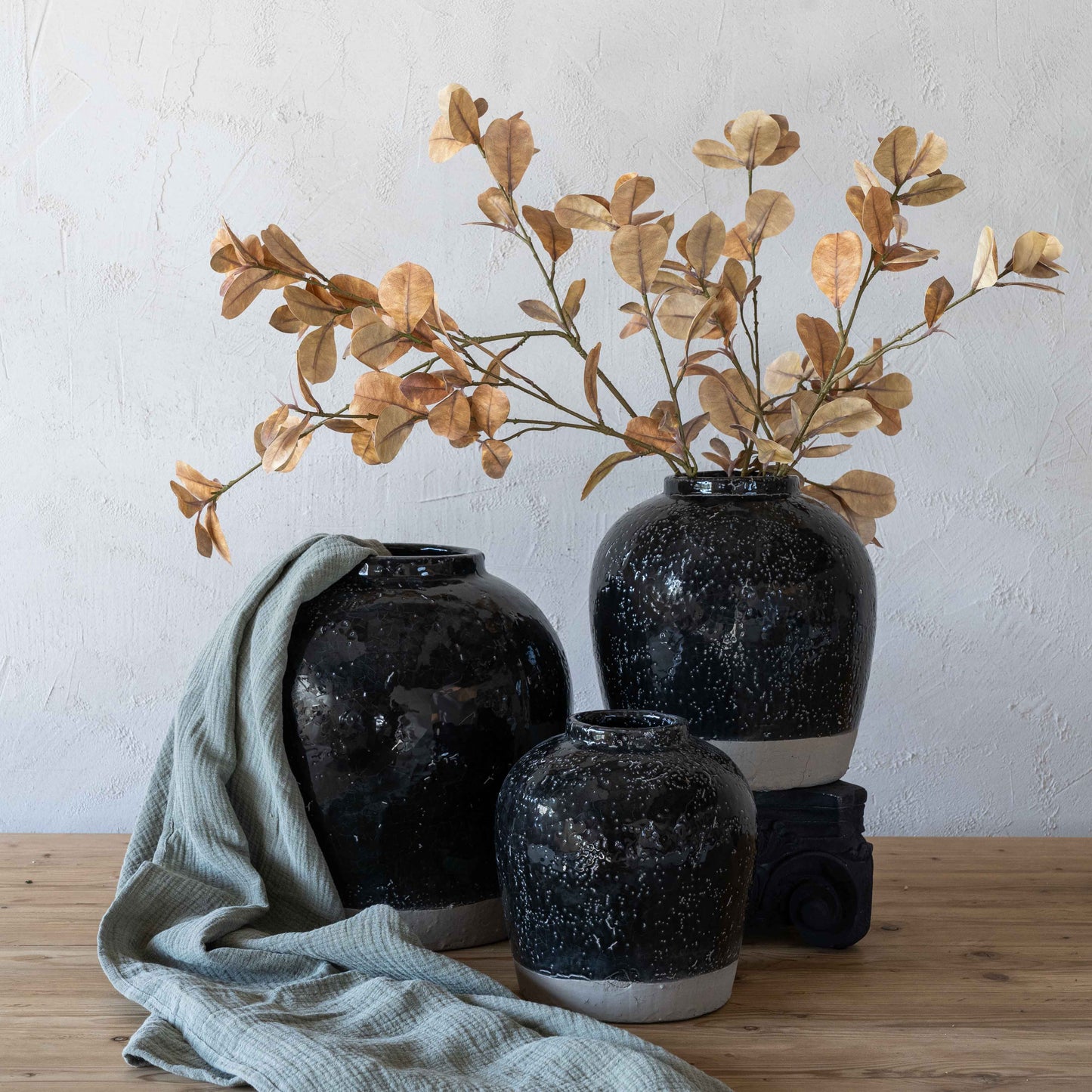 Trinket Decorative Black Ceramic Vase | Flower Pot
