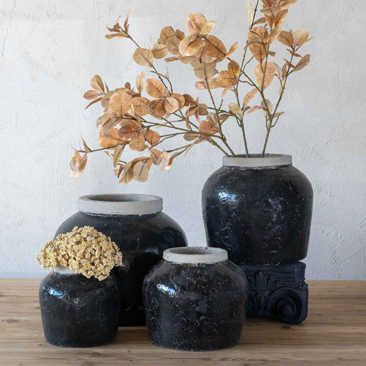 Vessel Decorative Black Ceramic Vase | Flower Pot